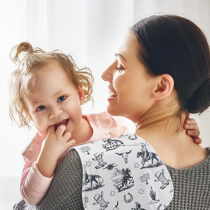 5 Pack Vintage Western Baby Burp Cloths Soft Absorbent Burping Rags for Newborns 19"x9" Spit up Cloths for Boy Girl Newborn Baby Shower Registry Gifts Set Nursery Decor