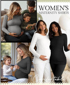 Ficerd 4 Pack Women's Maternity Shirts Cotton Long Sleeve Ribbed Crew Neck Pregnancy Tops Side Ruched Casual Mama Clothes