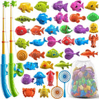 Magnetic Fishing Game Pool Toys for Kids 3-5, Water Table Bathtub Kiddie Party Toy with Pole Rod Net Plastic Floating Fish, Outdoor Toys for Boys Girls Kids Age 3 4 5 6 7 8 Year Old