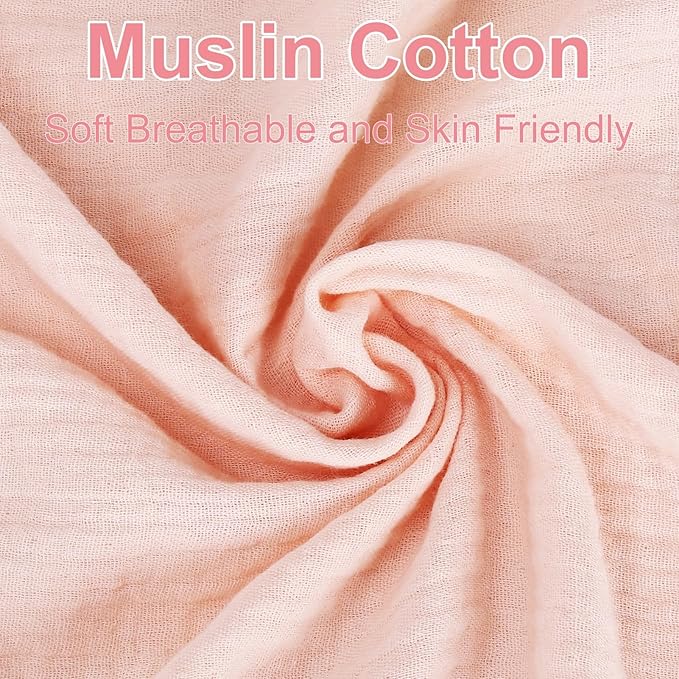 2 Pack Muslin Fitted Crib Sheets for Baby Girls & Boys-Neutral Breathable Crib Mattress Protector for Standard Crib Mattress (28"x 52")-Soft No Slip Toddler Cotton Bedding-Blush & White