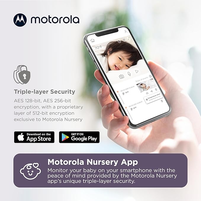 Motorola Nursery PIP1610 HD Connect Baby Monitor Camera, 5", WiFi, Wall Mount, 1080p, 1000ft Range, 2-Way Audio, Pan/Tilt/Zoom, Room Temp, Lullabies (Renewed)