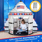 W&O Space Shuttle Explorer Tent with Blast-Off Button, LED Lights & 3 Space Toys – Rocket Ship Play Tent for Kids Ages 3-5