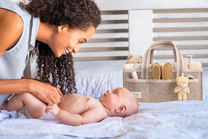 PeraBella XL Diaper Caddy Organizer With Handle, Baby Shower Gifts Basket Bag, Registry Search Must Haves Items, Newborn Girl Boy Nursery Storage Organizer, Baby Bag Essentials, Car Diaper Caddy Cart