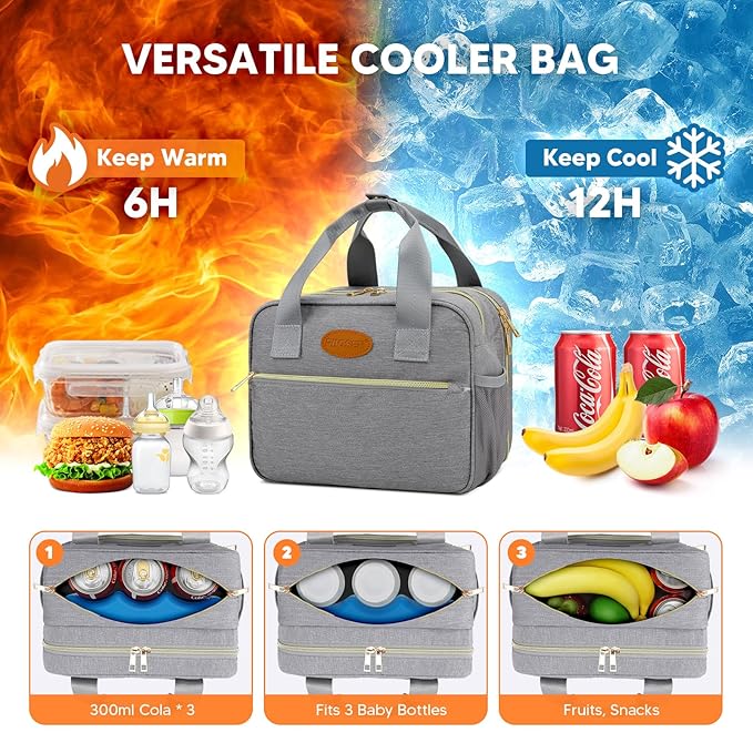 PIIOSER Breastmilk Cooler Bag with Ice Pack, Compatible with Wearable Breast Pumps & Accessories - Portable Pumps Carrying Case for Nursing & Working Moms (Grey-Small)