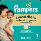 Pampers Swaddlers Diapers, Size 1 (8-14 lbs), 164 Count, Absorbent, Keeps Baby Dry and Comfortable, Skin Safe Disposable Baby Diaper (Packaging May Vary)