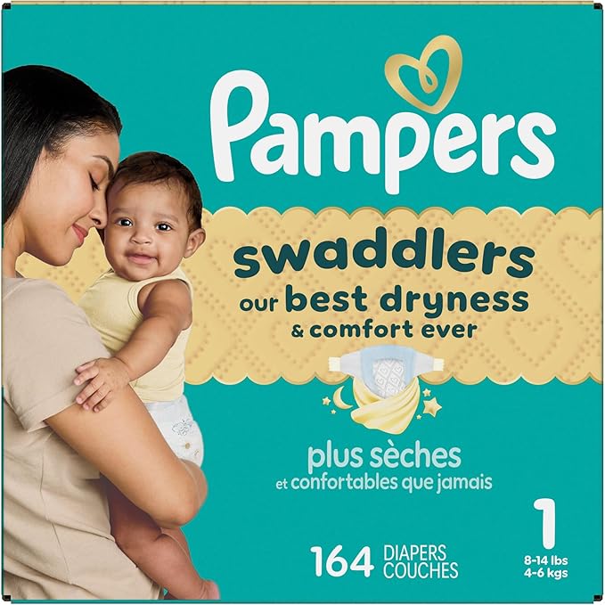 Pampers Swaddlers Diapers, Size 1 (8-14 lbs), 164 Count, Absorbent, Keeps Baby Dry and Comfortable, Skin Safe Disposable Baby Diaper (Packaging May Vary)