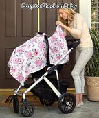 Rquite Muslin Car Seat Cover Baby, Carseat Covers Baby Girl Boy, Breathable Lightweight Infant Car Seat Cover, Baby Carrier Cover Car Seat Canopy Stroller Sun Shade for Summer & Hot Day, Universal Fit