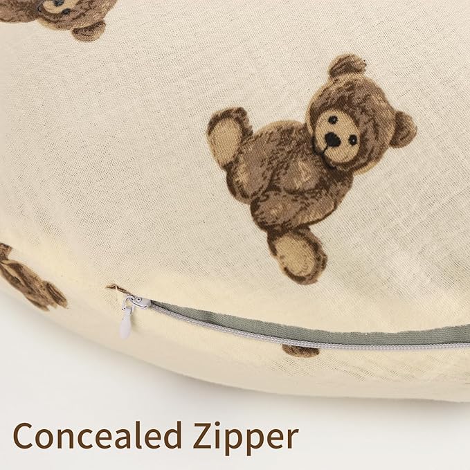 SWESEN Muslin Nursing Pillow Cover, Soft Removable Cover for Breastfeeding Pillows, Pillow Slipcover for Baby Boys and Girls, Comfortable & Breathable, Bear, Washable (Only Cover)