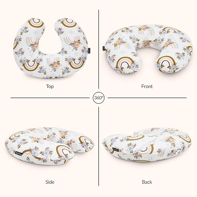 Dream On Me Beeboo Nursing Pillow and Positioner, Supportive for Breastfeeding and Bottle Feeding, Removable and Washable Cover, Soft and Breathable Fabric, Rainbow White