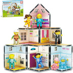 PicassoTiles Magnet Tile Building Block Family Homestead Doll House Theme Playset 8 Character Action Figures Double Sided Magnetic Tiles Printing STEM Education Learning Kit Toy Set Kids Ages 3+ PTQ06