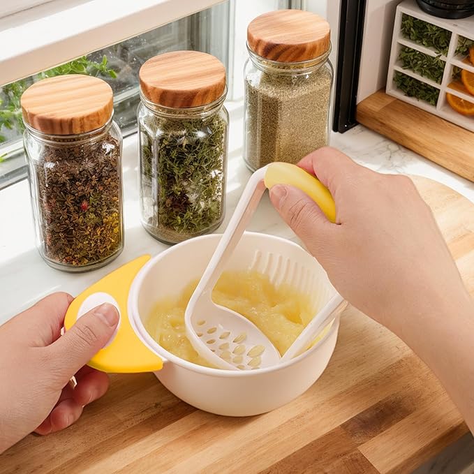Baby Food Maker with Handle, Food Grade Large Capacity Puree Maker with Masher Non-Slip Heat Resistant Grinder for New Parents