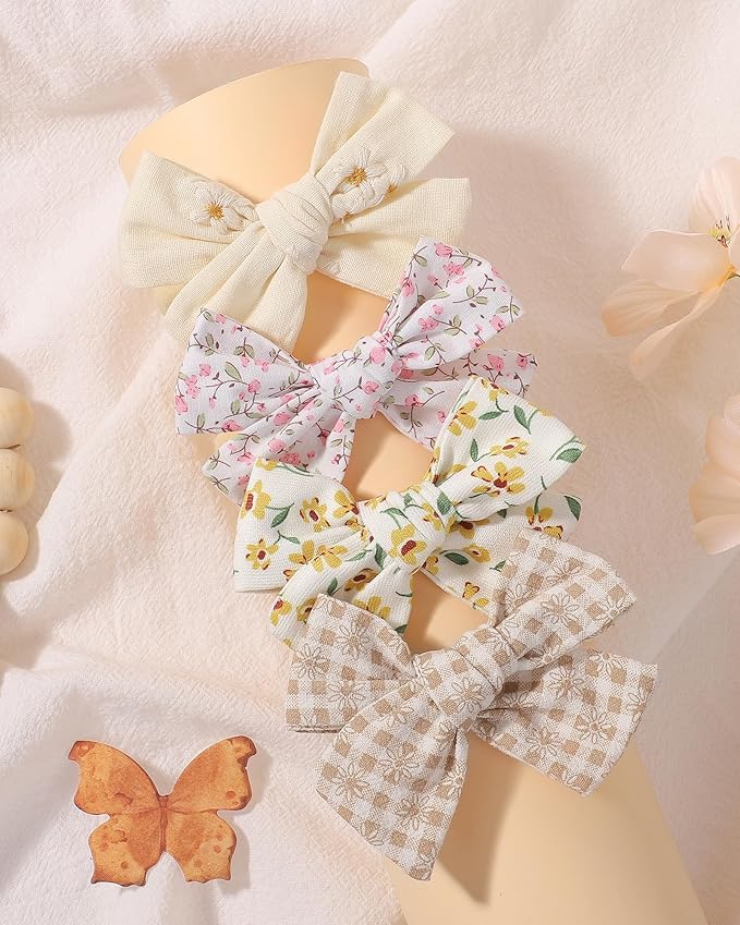 doboi 10PCS Baby Girls Headbands Hair Bows Nylon Cotton Linen Hairbands Fine Handmade Hair Accessories for Newborn Infant Toddlers Little Girls-Embroidered Flower