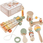VINJOE Baby Musical Instruments-Toddler Montessori Wooden Musical Toys for Kids, Neutral Colors Percussion Instruments Set Early Learning Musical Toys for Preschool Educational Birthday Gifts