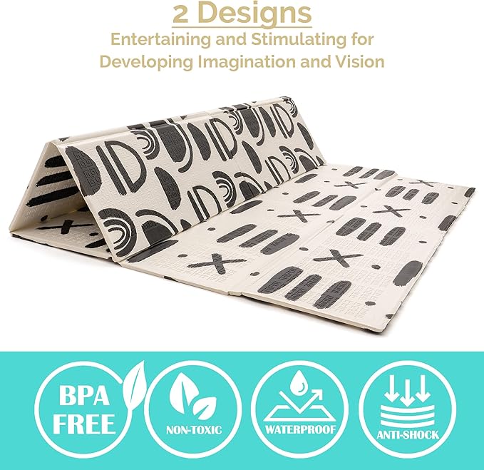 JumpOff Jo - Extra Large Waterproof Foam Padded Play Mat for Infants, Babies, Toddlers, Play Pens & Tummy Time, Foldable Activity Mat, 77 x 70 x 0.6 inches