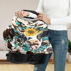 Binienty Brown Cow Sunflower Stretchy Car Seat Covers for Baby Boys Girls Infants,Breathable Babies Stroller Cover Canopies,Baby Shower Gifts