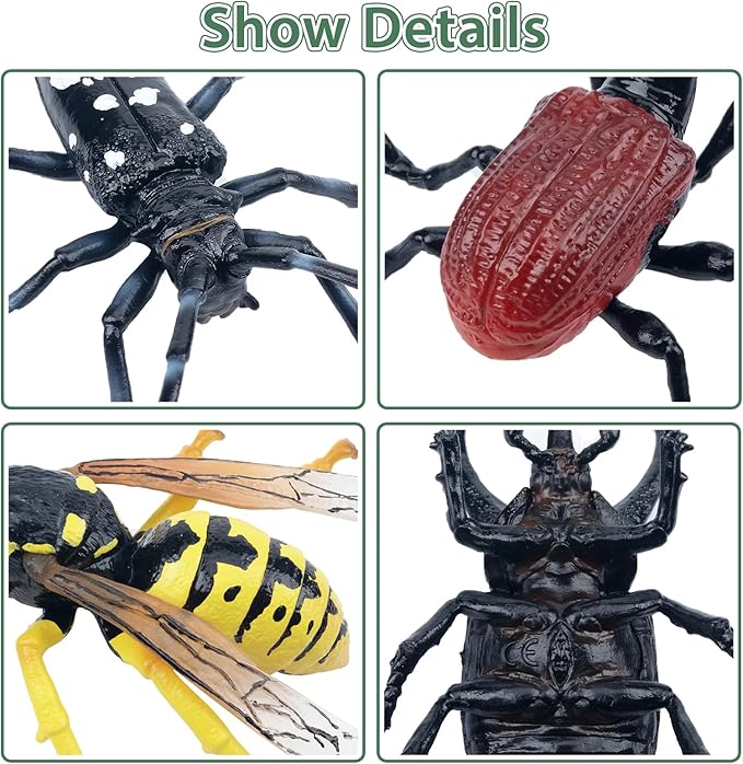 Toymany 12PCS Realistic Insects Figurines Toys - Plastic Bugs Figures Set with Cricket Bee Ant Dung Beetle, Educational Halloween Toy Cake Toppers Christmas Birthday Gift for Toddlers Kids
