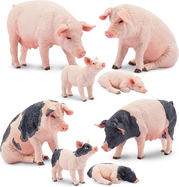Toymany 8PCS Realistic Pig Figurines Set, Plastic Pig Figures Farm Animals Toys, Birthday Christmas Toy Gift for Kids Toddlers