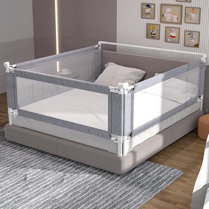3-Piece Califormia King Size Bed Rail for Toddlers - Adjustable Baby Bed Rail Guard, Kids Safety for Califormia King Size Bed (82.7"x82.7"x70.8"-Grey)