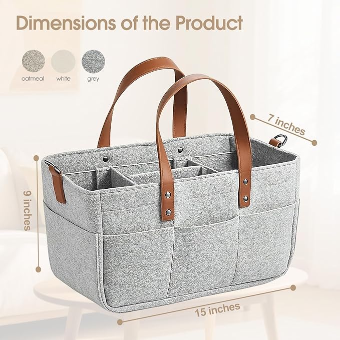 Nursery Storage Basket - Baby Diaper Caddy Organizer for Diaper Station, Newborn Essentials, Baby Shower Gifts and Registry Must-Haves for Boy or Girl (Grey)