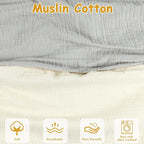 Hooyax Muslin Nursing Pillow Covers 2 Pack, Soft and Breathable Nursing Covers for Breastfeeding Pillows, Adorable Infant Feeding Pillow Slipcover for Baby Boy and Girls (Gray Creamy-White)