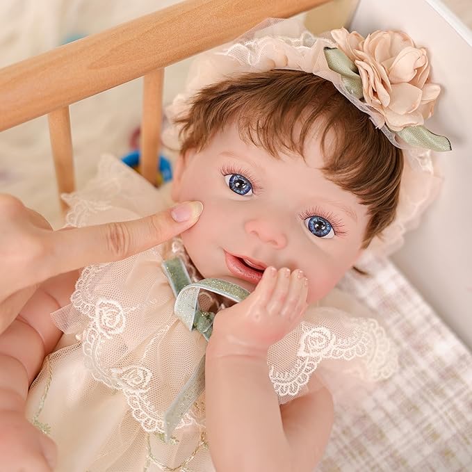 20-Inch Lifelike Reborn Baby Doll, Healing Mood Realistic Baby Doll with Cute Skirts, Poseable Smiling Full-Body Vinyl Baby Dolls for 3+ Ages, Collecting, Name Rosalie