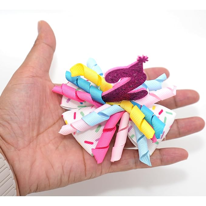 Birthday Hair Bow for Baby Girls 1 2 3 4 5 6 Years Sprinkle Decorations Party Pink Hair Accessories for Two 2nd Birthday Confetti Ice Cream