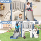 YUFU 8 in 1 Toddler Slide Set, Kids Slide for Toddlers Age 1-3, Toddler Playset with Climber, Basketball Hoop and Ball, Outdoor Indoor Playground for Toddlers 1-3 (Blue+Gray)