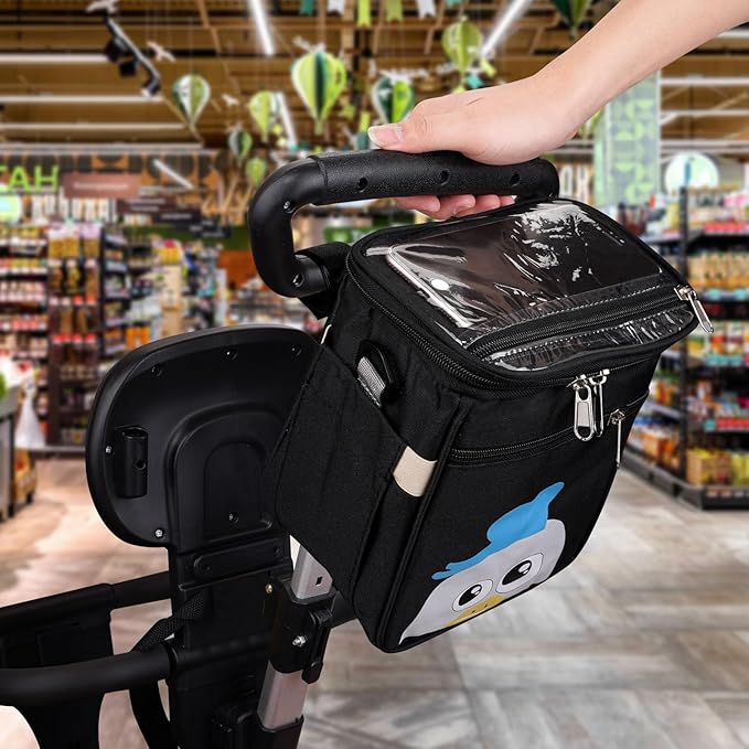 Baby Stroller Organizer Bag，Small Diaper Bag - Universal Stroller Organizer With Insulated Cup Holder,Pocket With Baby Wipes Dispenser，Adjustable Shoulder Strap(Black)