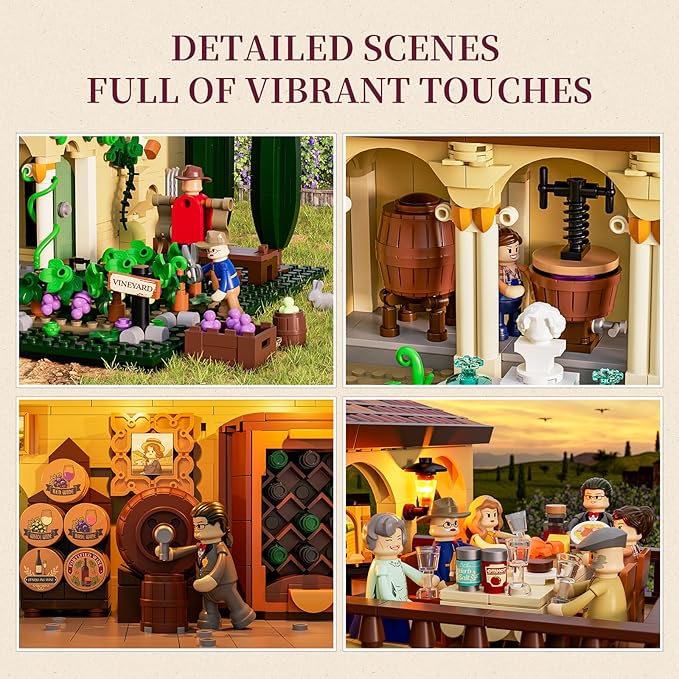 Farm Vineyard-Estate Lighting Building-Bricks-Set - 2800 Pcs Winery Chateau House Collection LED Light Wine Cottage Model Display Set for Adults and Farm Series Building Collectors