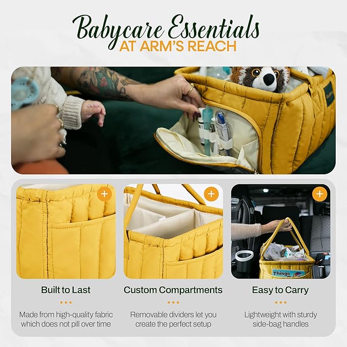 Baby Diaper Caddy Basket Organizer-Sturdy, Breathable & Washable - Stylish Storage, Portable, Car Caddy Organizer, Nursery, Baby Gift Registry Newborn Essentials (Yellow)