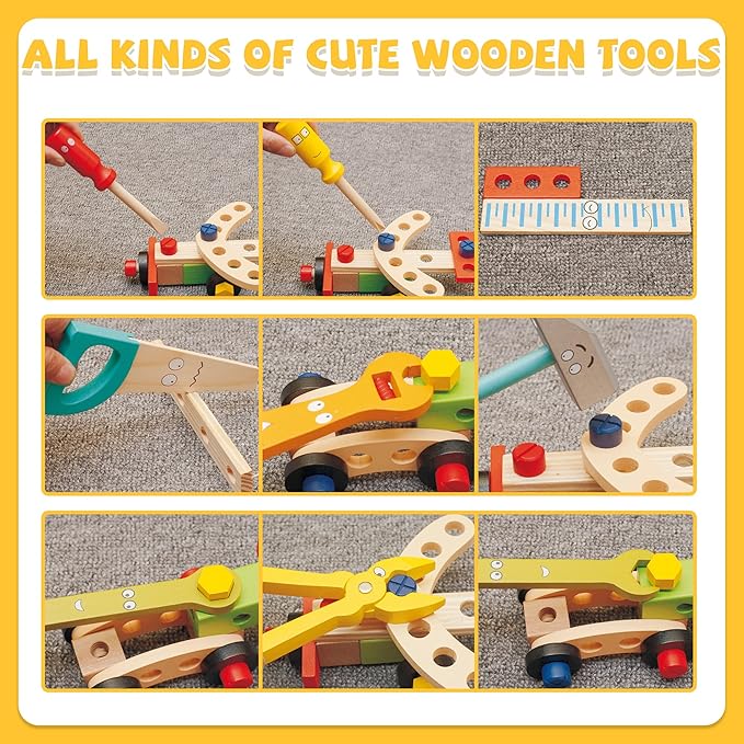 KIDWILL Tool Kit for Kids, 36-Piece Wooden Toddler Tools Set Includes Tool Box, Montessori Educational Stem Construction Toys for 2 3 4 5 6 Year Old Boys Girls, Best Birthday Gift for Kids