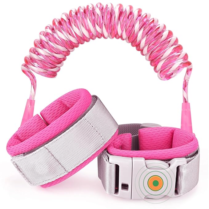 Accmor Anti Lost Wrist Link with Induction Lock, Upgraded Toddler Leash, Reflective Kids Wrist Leash for Baby, Child Walking Wristband Leashes with Magnetic Unlock Design for Girls, Rose (6.5ft)