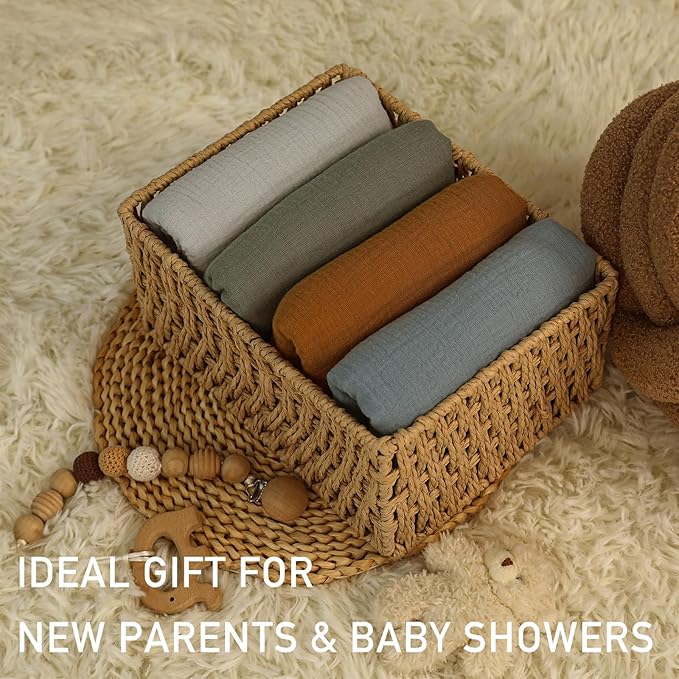 Muslin Swaddle Blankets for Baby Girls and Boys, 4 Pack Breathable and Skin-Friendly Newborn Receiving Blanket, 100% Cotton Swaddle Wrap, Essentials Infant Shower Items, Toddler Gift