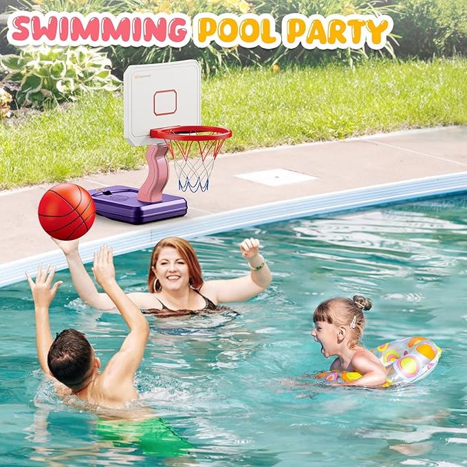 Toddler Basketball Hoop, Adjustable Height 2.3-4.5ft Baby Basketball Goal Set with 4 Balls & Pump, Backyard Poolside Basketball Toy for Boys & Girls Birthday Gift, Pink