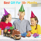 Veslier Dinosaur Car Toy for 2 3 4 5 Years Old Boys, Friction Power Carrier Truck with 4 Pack Small Pull Back Dino Car, Christmas Birthday Gift for 18+ Months Boy Girl Kids Toddlers