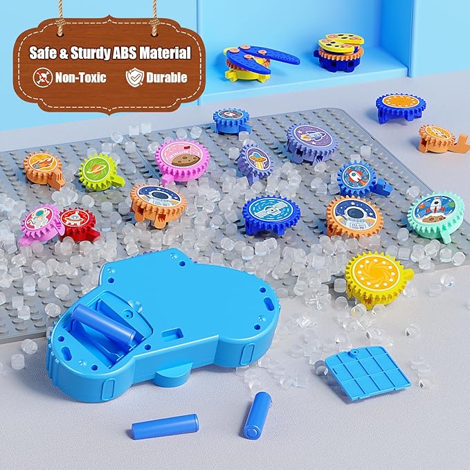 STEM Gears Toys for Kids Ages 3+, Creative Learning Building Blocks, 18Pcs Educational Construction Toy Set, Electric & Manual Dual Mode, Versatile Gear Playset Gift for Boys & Girls