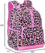 Choco Mocha Cheetah Backpack for Girls, Elementary School Backpack for Girls Ages 6-8 Kids Kindergarten Backpack Bookbag 17 Inch with Chest Strap, Pink