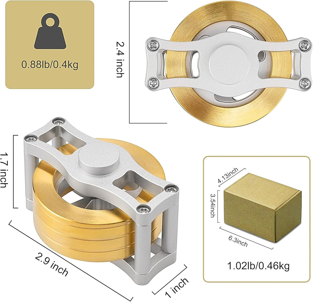 Kinetic Spinning Top Brass, Desk Fidget Toy for Adults, Stress Relief Toy for Office, Gold