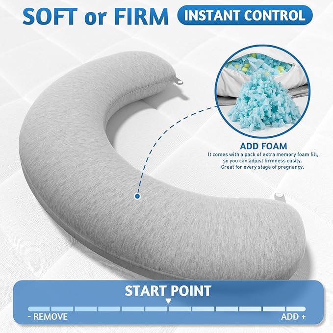 Pregnancy Pillows for Sleeping, C-Shaped Maternity Pillow for Pregnant Women, Memory Foam Body Pillow with Removable Cover, Adjustable Support for Back, Legs, Belly, Neck, 35.4’’ x 9.8’’