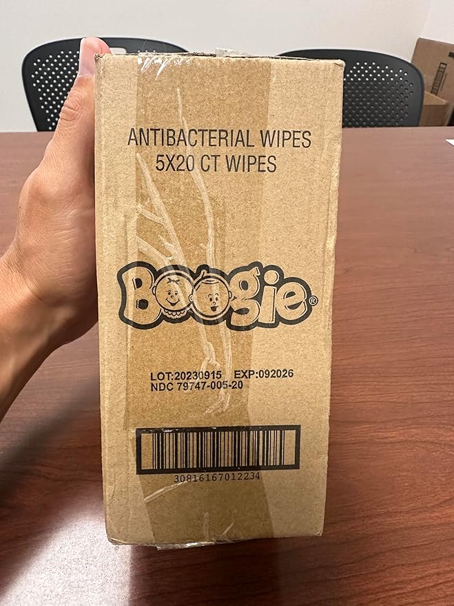 Boogie Antibacterial Hand Wipes by Boogie, Alcohol Free, Hypoallergenic and Moisturizing Aloe, for Kids and Adults -100 Total Wipes (5 Packs of 20)