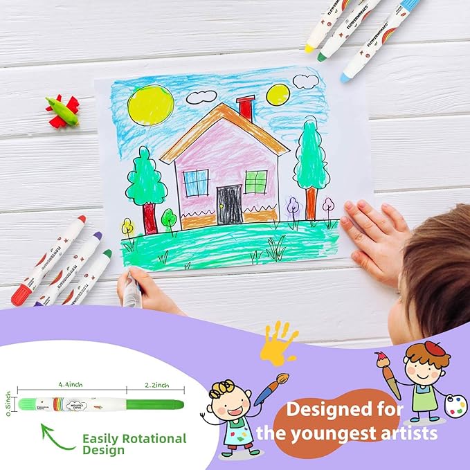 Lebze Washable Jumbo Crayons for Toddlers, 24 Colors Non Toxic Crayons Set, Large Baby Crayons Kids, Gift for Boys and Girls Flower Monaco