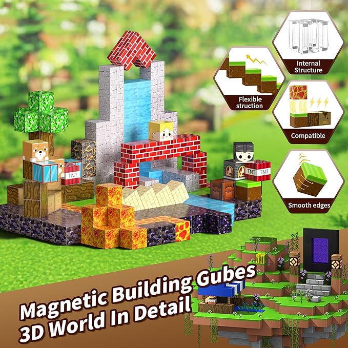 Magnetic Blocks, Magnetic Building Blocks, 3D Construction Build Toys, STEM Sensory Magnet Cubes (Multicolor-100PCS)