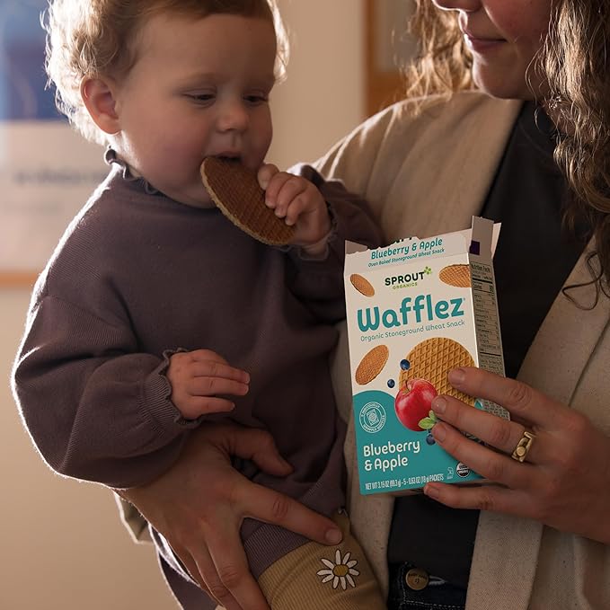 Sprout Organics, Toddler Snacks, CoComelon Blueberry Apple Wafflez, Single Serve Waffles, 50-Count