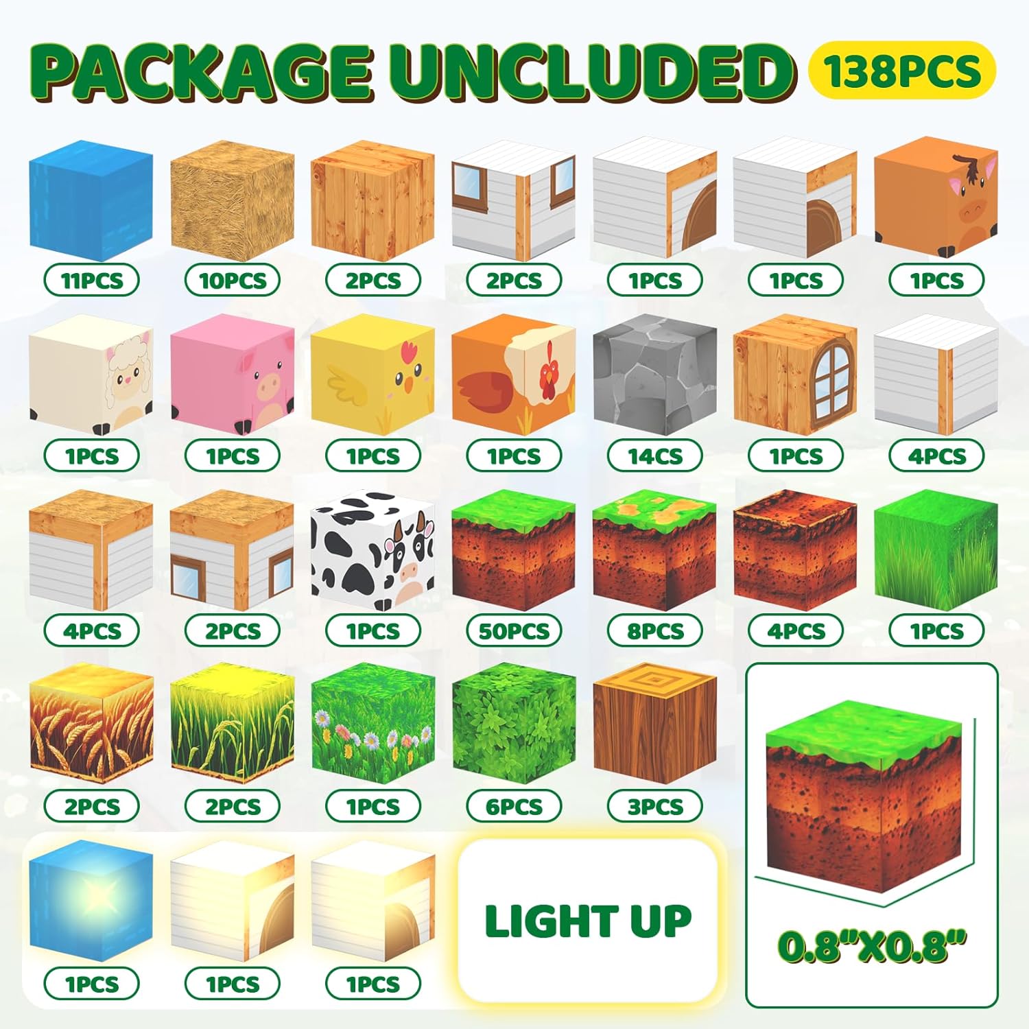 Magnetic Blocks - 138 PCS Building Blocks Set with 3 Light-Up Blocks, STEM Construction Cubes Toys for Kids 4-8, Toddler Sensory Stacking Toys, Christmas Birthday Gift for Boys and Girls Ages 3+