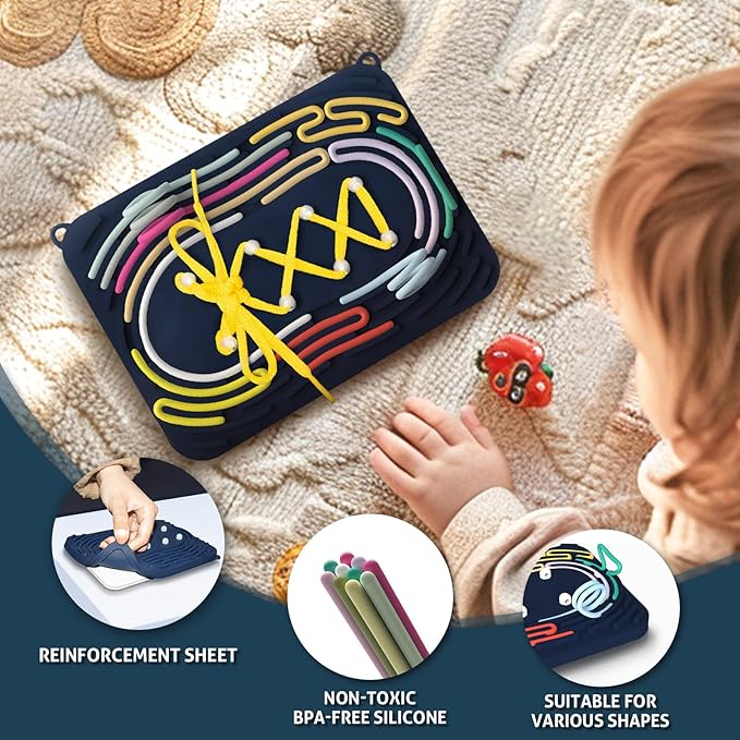 Sensory Activity Board: Silicone Fidget Toy | Shoe Tying Practice & Portable Travel Strap | Silence Stress Relief for ADHD & Autism | Anxiety Calming | Kids 3+ & Adults Ready Packaging