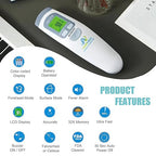 Amplim Non-Contact Forehead Thermometer for Kids and Adults. AmpMed No-Touch Baby Head Temporal Thermometer. Touchless Digital Fever Thermometer for Accurate Temperature Reading (White Blue)
