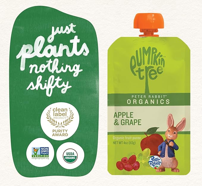 Pumpkin Tree Peter Rabbit Organics, Organic Apple and Grape 100% Pure Fruit Snack, 4 Ounce (Pack of 10)