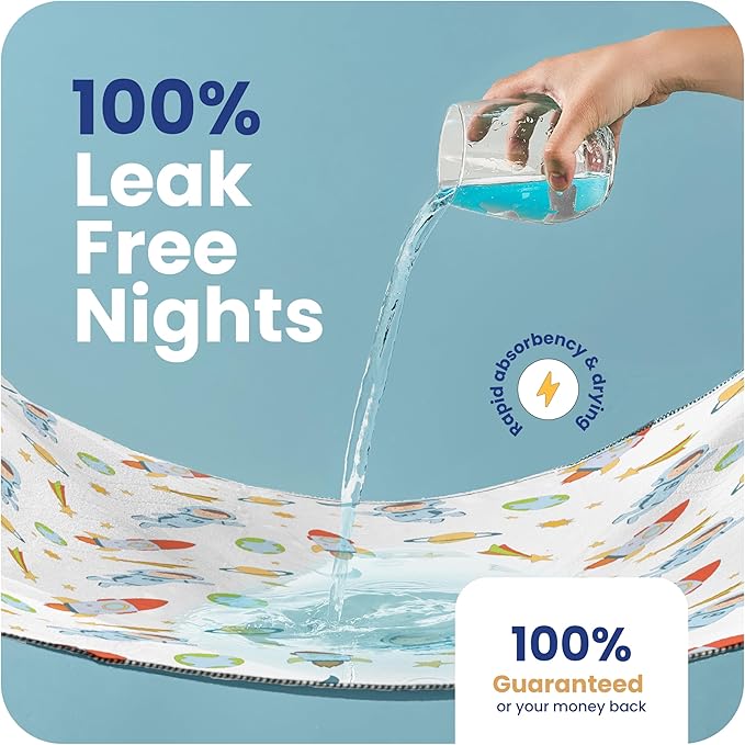 IMPROVIA® Toddler Bed Wetting Pad – 2 Pack 34x36 Waterproof Mattress Protector with Tuckable Wings – Ultra Absorbent, Non-Slip Washable Underpad for Kids & Potty Training – Space Design (Space)