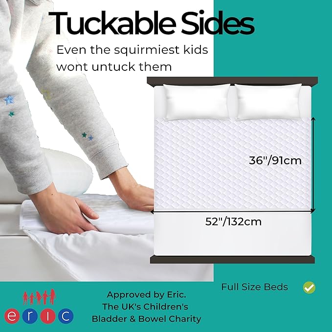 Hygge Sheets® Potty Training Pee Pads for Kids, Toddlers - 100% Waterproof, Non Slip Bed Wetting Pad for Full Size Beds - Washable, Reusable Mattress & Sheet Protector - White