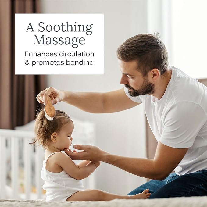 Natemia Baby Hair Brush - Wooden Handle & Soft Goat Bristles for Gentle Grooming & Scalp Massage - Newborn & Toddler Hair Brush for Cradle Cap Care (Oval)